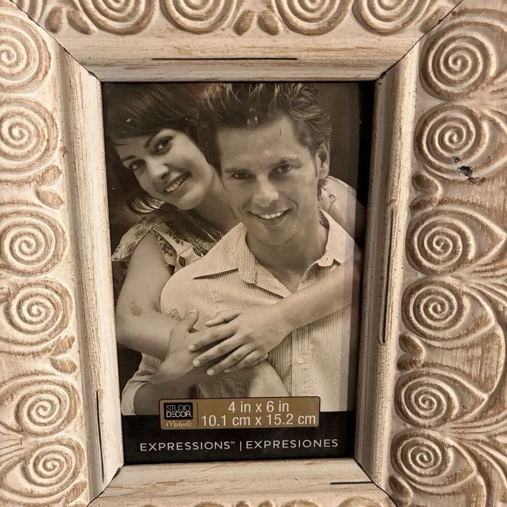 Distressed Farmhouse Picture Frame For 5”x7” Photo. On Table Style Measures 9x11